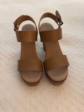 Vince Solange Brown Leather Double-Strap Platform Sandals